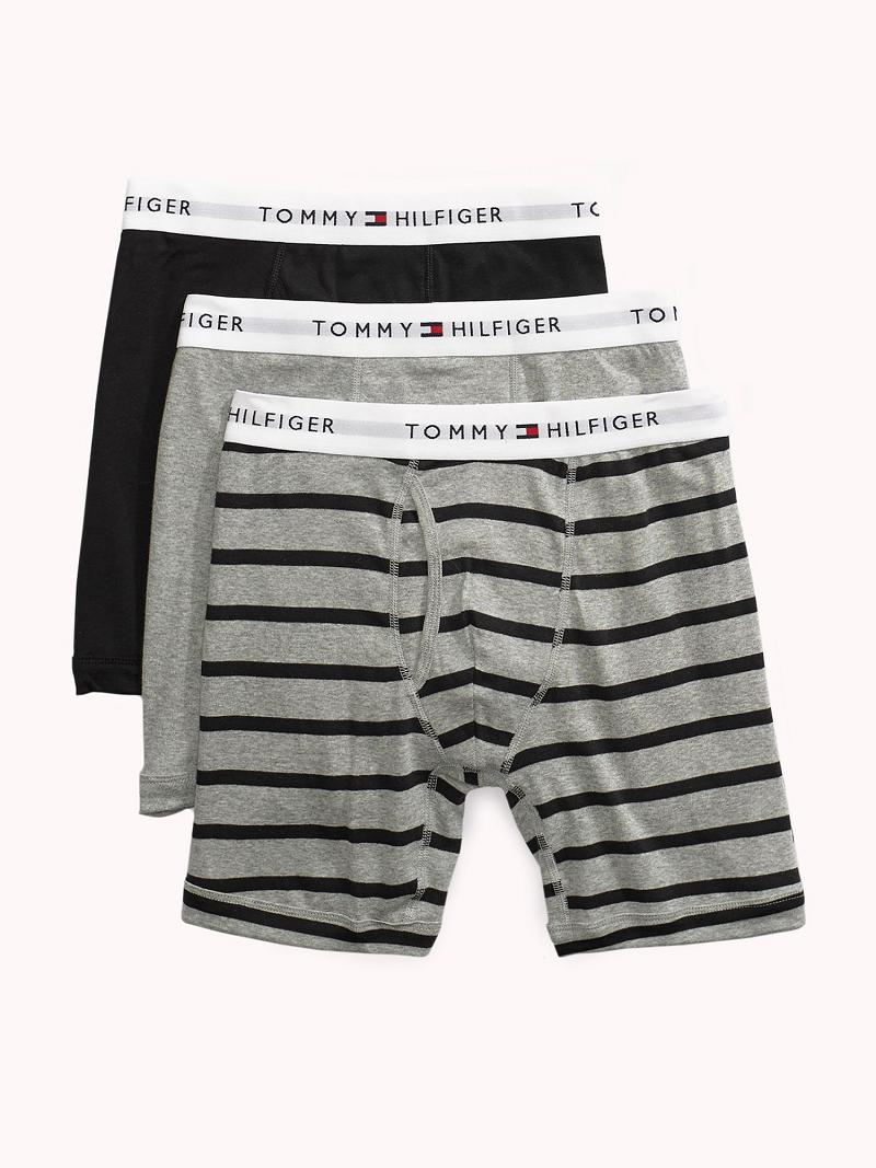 Férfi Tommy Hilfiger Pamut classics stripe boxer brief 3pk Boxer Briefs Szürke Fekete | HU 1375VRW